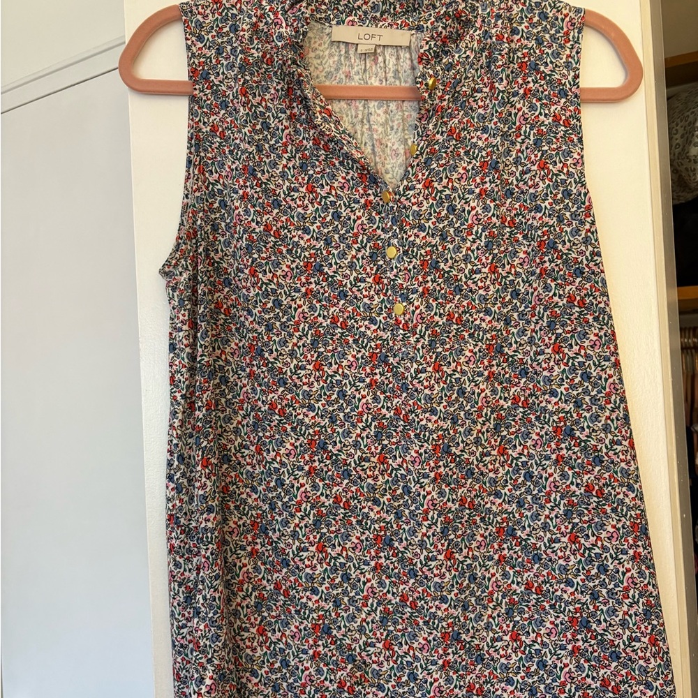 LOFT Sleeveless Floral Blouse - Red and Blue